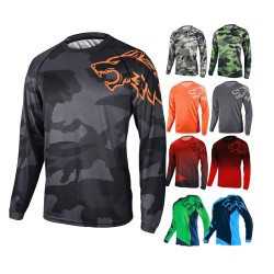 Customized Sublimated Men&#39;s Downhill Jersey Long Sleeve Shirts Quick Dry Black Wolf Polyester Mesh Road Bike Cycling Jersey