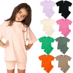 Cotton Kids Cycling Wear Summer Biker Shorts Sets Children Clothes Wholesale Boys Girls Outfits Two Piece Kids Clothing Set 2025