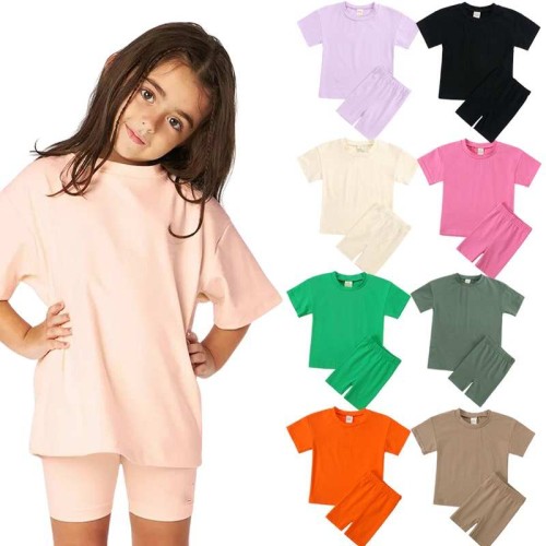 Cotton Kids Cycling Wear Summer Biker Shorts Sets Children Clothes Wholesale Boys Girls Outfits Two Piece Kids Clothing Set 2025