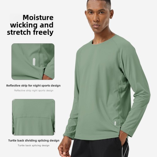 Men's Autumn Winter Quick-drying Fitness Tops High-elastic Long-sleeved Naked Sports Running T-shirt Iron Active Plus Size