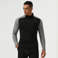 Men&#39;s Fitness Half-zip Sports Top New Cross-border Active Cycling High Elastic Nylon Stand Collar Color Plus Size Lightweight