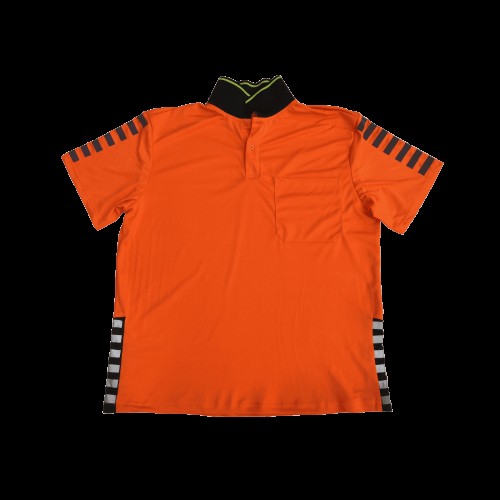 Heat Transfer Reflective Rectangle Film Orange Knitted Pique Safety Polo Shirt For Jogging Cycling