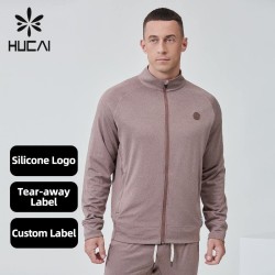 Hucai Custom Label Polyester Spandex Soft Lightweight Silicone Logo Regular Fit Zip Up Training Gym Sports Running Jacket