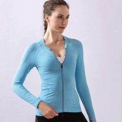Women&#39;s Full Zip Ski Jacket Outdoor Cycling Sports Tops Moisture Wicking Breathable Knitted Long Sleeve Warm Jacket