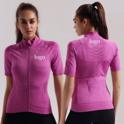 S314 Women's Sports Fitness Short Sleeve Quick Dry Tight Fitness Clothes Zipper Yoga Cycling Clothes Tops